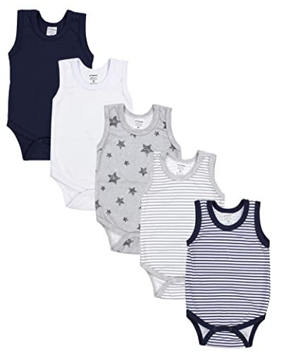 TupTam Baby Jungen Achselbody – Weicher Baby Body im 5er Pack aus Baumwolle, Body Baby Unifarben OEKO-TEX zertifiziert, Farbe: Farbenmix 3, Größe: 80 von TupTam