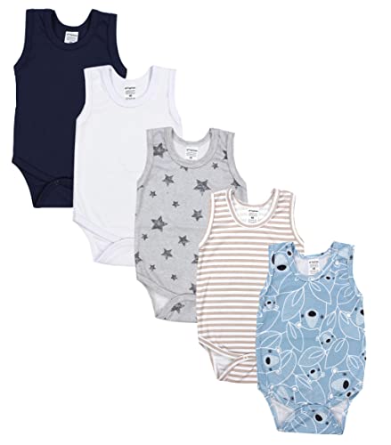 TupTam Baby Jungen Achselbody – Weicher Baby Body im 5er Pack aus Baumwolle, Body Baby Unifarben OEKO-TEX zertifiziert, Farbe: Farbenmix 5, Größe: 98 von TupTam