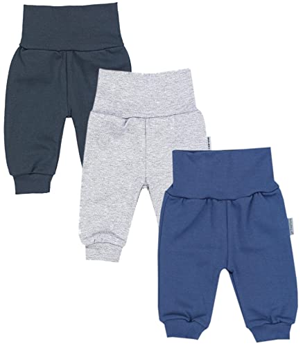 TupTam Baby Jungen Hose Jogginghose mit Breitem Bund 3er Pack, Farbe: Graphit/Melange Grau/Jeans, Größe: 68 von TupTam