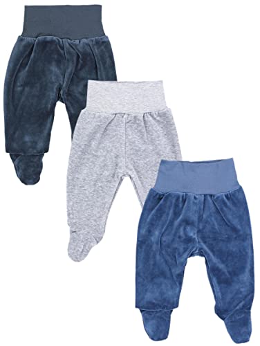 TupTam Baby Jungen Hose mit Fuß 3er Pack Nicki Strampelhose, Farbe: Graphit/Melange Grau/Jeans, Größe: 56 von TupTam