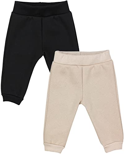 TupTam Baby Jungen Hosen Winter Thermo Babyhose Warm Sweathose 2er Pack, Farbe: Schwarz/Beige, Größe: 74 von TupTam