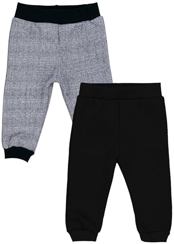 TupTam Pumphose Baby Jungen Winter 2er Pack – Warme Baby Hosen Jungen aus Baumwolle mit Fleece-Innenseite, Farbe: Schwarz/Graphit Meliert, Größe: 74 von TupTam
