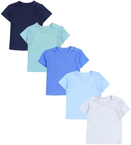 TupTam Baby Jungen Kurzarm T-Shirt mit Aufdruck Unifarben Sterne Streifen 5er Set, Farbe: Baby Junge, Größe: 92 von TupTam