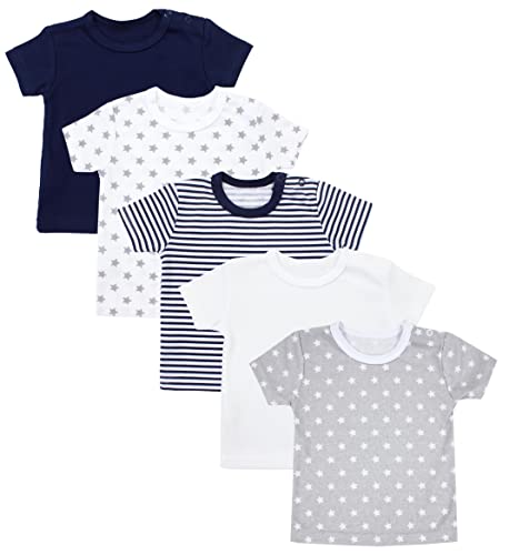 TupTam Baby Jungen Kurzarm T-Shirt mit Aufdruck Unifarben Sterne Streifen 5er Set, Farbe: Mehrfarbig, Größe: 56 von TupTam