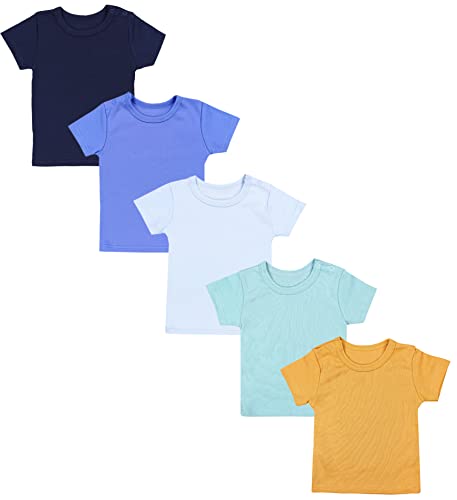 TupTam Baby Jungen Kurzarm T-Shirt mit Aufdruck Unifarben Sterne Streifen 5er Set, Farbe: Mehrfarbig 5, Größe: 80 von TupTam