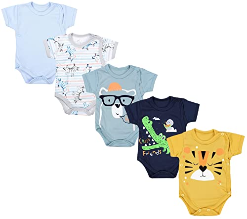 TupTam Baby Jungen Kurzarm Wickelbody Baumwolle Body 5er Set, Farbe: Farbenmix 8, Größe: 62 von TupTam