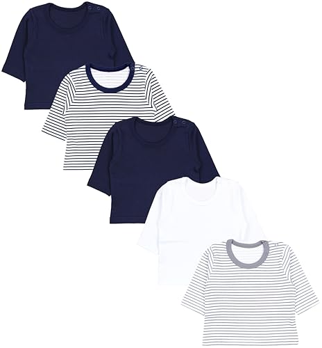 TupTam Baby Jungen Langarmshirt 5er Pack, Farbe: Blau Grau Streifen Uni Mix, Größe: 104 von TupTam