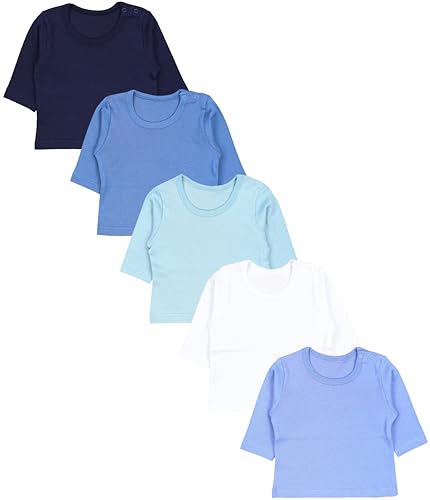 TupTam Baby Jungen Langarmshirt 5er Pack, Farbe: Blau-Mix Türkis Weiß Uni, Größe: 86 von TupTam