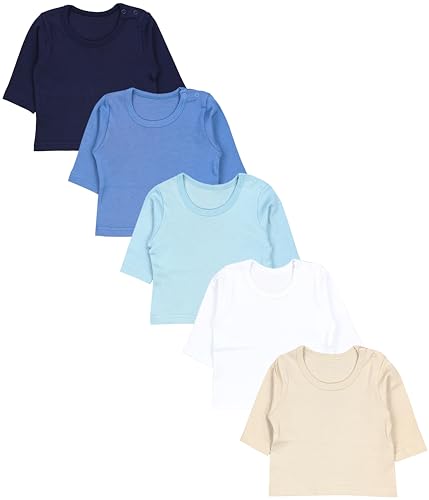 TupTam Baby Jungen Langarmshirt 5er Pack, Farbe: Blau Türkis Weiß Beige Mix, Größe: 80 von TupTam