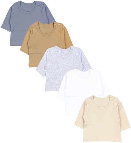 TupTam Baby Jungen Langarmshirt 5er Pack, Farbe: Grau Beige Uni Mix, Größe: 62 von TupTam