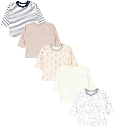 TupTam Baby Jungen Langarmshirt 5er Pack, Farbe: Igel Füchse Streifen Ecru Beige Dunkelblau, Größe: 80 von TupTam
