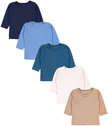 TupTam Baby Jungen Langarmshirt Gestreift 5er Set, Farbe: Beige Hellbeige Petrolgrün Jeansblau Dunkelblau, Größe: 92 von TupTam
