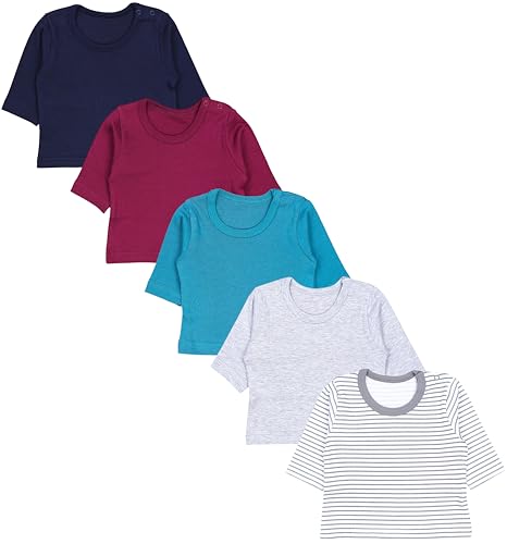 TupTam Baby Jungen Langarmshirt Gestreift 5er Set, Farbe: Blau Dunkelgrün Weinrot Grau, Größe: 98 von TupTam