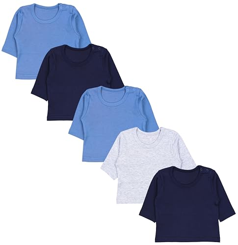 TupTam Baby Jungen Langarmshirt Gestreift 5er Set, Farbe: Blau Grau Mix Uni, Größe: 86 von TupTam