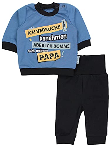 TupTam Baby Jungen Outfit Langarmshirt mit Print Spruch Babyhose Babykleidung 2teilig, Farbe: Ich versuche mich zu benehmen Jeansblau/Schwarz, Größe: 62 von TupTam