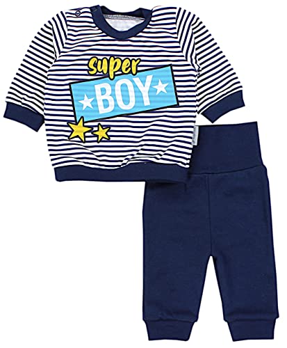 TupTam Baby Jungen Outfit Langarmshirt mit Print Spruch Babyhose Babykleidung 2teilig, Farbe: Super Boy Streifen Weiß/Dunkelblau, Größe: 68 von TupTam