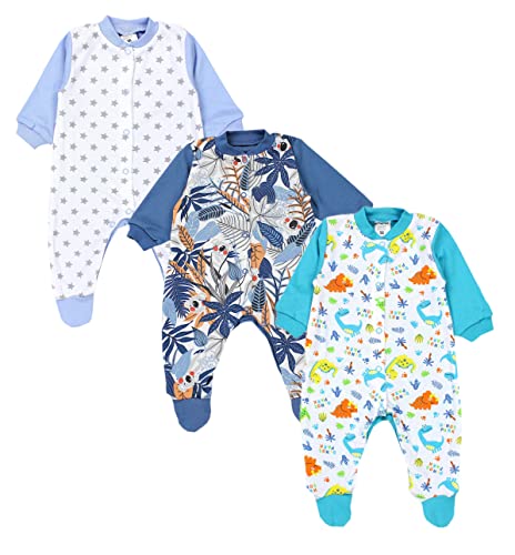 TupTam Baby Jungen Schlafstrampler Langarm Strampler Schlafanzug mit Fuß 3er Pack, Farbe: Farbenmix 4, Größe: 68 von TupTam