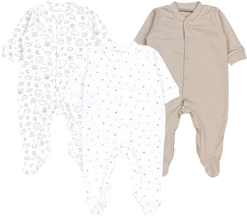 TupTam Baby Jungen Schlafstrampler Langarm Strampler Schlafanzug mit Fuß 3er Pack, Farbe: Igel Sternchen Latte Braun, Größe: 86 von TupTam
