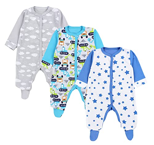 TupTam Baby Jungen Schlafstrampler mit Fuß 3er Pack, Farbe: Farbenmix 1, Größe: 98 von TupTam