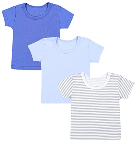 TupTam Baby Jungen Sommer T-Shirt Kinder Kurzarm Shirt Kleinkind 3er Pack, Farbe: 3er Pack Streifen Grau/Hellblau/Blau, Größe: 116-122 von TupTam