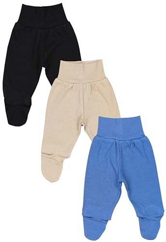 TupTam Pumphose Baby Jungen mit Fuß 3er Pack – Weiche Baby Hose aus Baumwolle mit Komfortbund, Farbe: Blau Navy Beige, Größe: 62 von TupTam