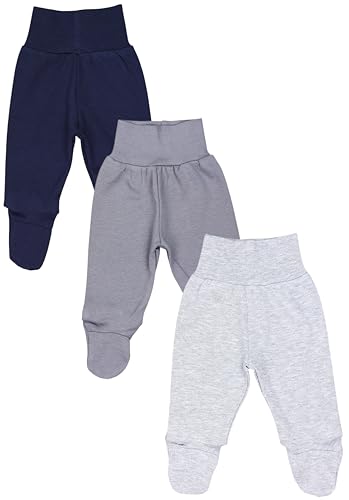 TupTam Pumphose Baby Jungen mit Fuß 3er Pack – Weiche Baby Hose aus Baumwolle mit Komfortbund, Farbe: Grau Navy Grau Melange, Größe: 62 von TupTam