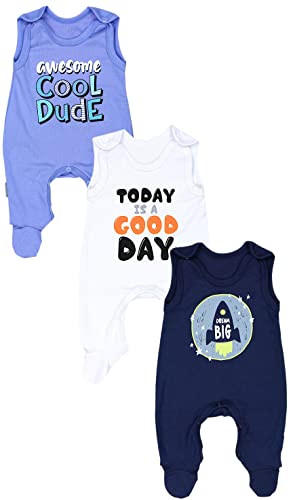 TupTam Baby Jungen Strampler mit Aufdruck Spruch 3er Pack, Farbe: Good Day Weiß Rakete Dunkelblau Cool Dude Blau, Größe: 62 von TupTam