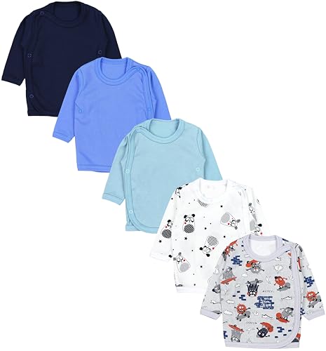 TupTam Baby Jungen Wickelshirt Langarmshirt 5er Set, Farbe: Bärchen Monster Dunkelblau Blau Grün, Größe: 68 von TupTam