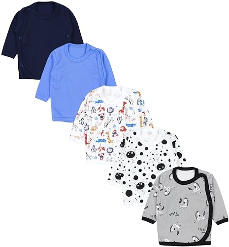 TupTam Baby Jungen Wickelshirt Langarmshirt 5er Set, Farbe: Safari Blau Zebra Grau Spinne Schwarz Weiß Dunkelblau, Größe: 68 von TupTam