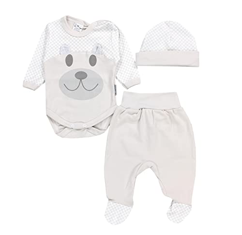 TupTam Baby Kleidung Set Body Strampelhose Mütze Bekleidungsset Jungen Mädchen, Farbe: Bär/Beige, Größe: 56 von TupTam