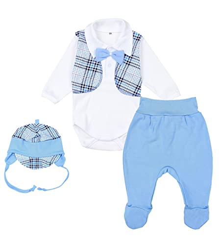 TupTam Baby Kleidung Set Body Strampelhose Mütze Bekleidungsset Jungen Mädchen, Farbe: Blau/Fliege/Kariert, Größe: 56 von TupTam