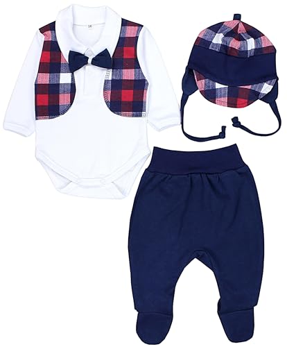 TupTam Baby Kleidung Set Body Strampelhose Mütze Bekleidungsset Jungen Mädchen, Farbe: Dunkelblau/Fliege/Kariert, Größe: 56 von TupTam
