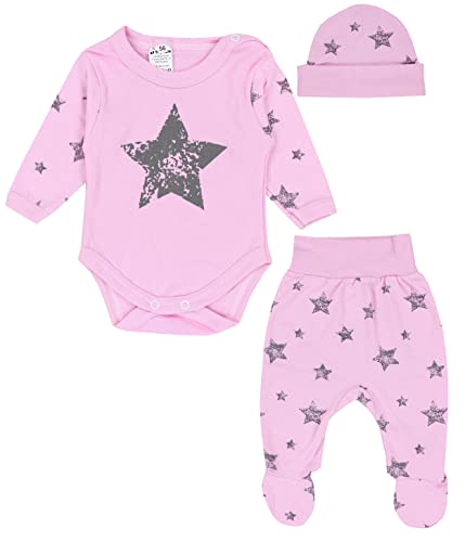 TupTam Baby Kleidung Set Body Strampelhose Mütze Bekleidungsset Jungen Mädchen, Farbe: Graue Sterne Rosa, Größe: 56 von TupTam