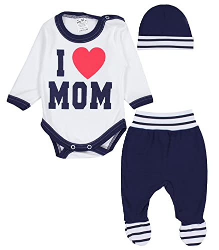 TupTam Baby Kleidung Set Body Strampelhose Mütze Bekleidungsset Jungen Mädchen, Farbe: I Love Mom Dunkelblau, Größe: 56 von TupTam