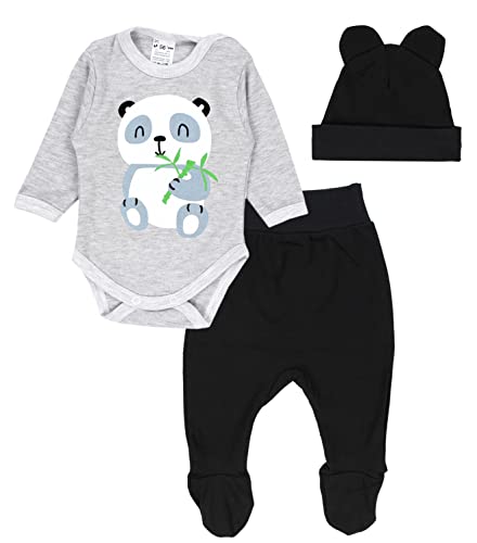 TupTam Baby Kleidung Set Body Strampelhose Mütze Bekleidungsset Jungen Mädchen, Farbe: Panda Grau/Schwarz, Größe: 74 von TupTam