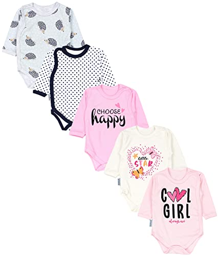 TupTam Baby Langarm Wickelbody Mädchen Body Jungen im 5er Set, Farbe: Cool Girl Aprikose/Choose Happy Rosa/Herz Little Star Ecru, Größe: 62 von TupTam