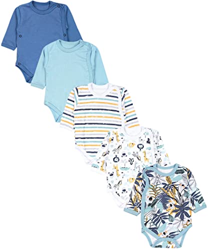 TupTam Wickelbody Langarm Baby Body im 5er Set – Weicher Body Baby aus Baumwolle für Mädchen & Jungen, Farbe: Koala Safari Streifen Mintgrün Orange Blau, Größe: 56 von TupTam