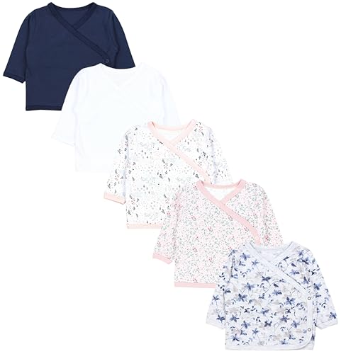 TupTam Baby Langarm Wickelshirt 5er Set aus Oeko-TEX zertifizierten Stoffen Unisex, Farbe: Blumen Mix Grau Weiß Aprikose, Größe: 68 von TupTam