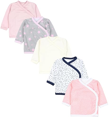 TupTam Baby Langarm Wickelshirt 5er Set aus Oeko-TEX zertifizierten Stoffen Unisex, Farbe: Herzen Blumen Punkte Sternen Puderrosa Grau, Größe: 74 von TupTam