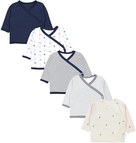 TupTam Baby Langarm Wickelshirt 5er Set aus Oeko-TEX zertifizierten Stoffen Unisex, Farbe: Nautik Anker Streifen Blau Beige, Größe: 56 von TupTam