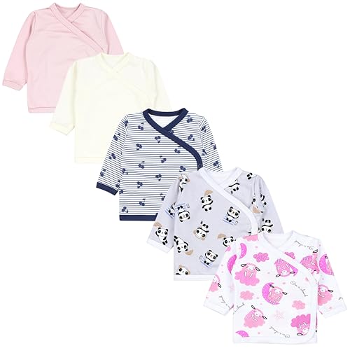 TupTam Baby Langarm Wickelshirt 5er Set aus Oeko-TEX zertifizierten Stoffen Unisex, Farbe: Schäfchen Pink Panda Grau Kirschen Dunkelblau, Größe: 50 von TupTam