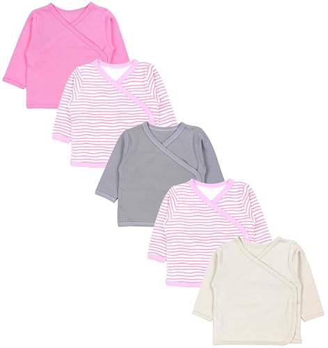 TupTam Baby Langarm Wickelshirt 5er Set aus Oeko-TEX zertifizierten Stoffen Unisex, Farbe: Streifen Mix Mädchen Piink Beige, Größe: 68 von TupTam