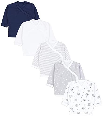 TupTam Baby Langarm Wickelshirt 5er Set aus Oeko-TEX zertifizierten Stoffen Unisex, Farbe: Streifen Sterne Bärchen Grau Dunkelblau Weiß, Größe: 68 von TupTam