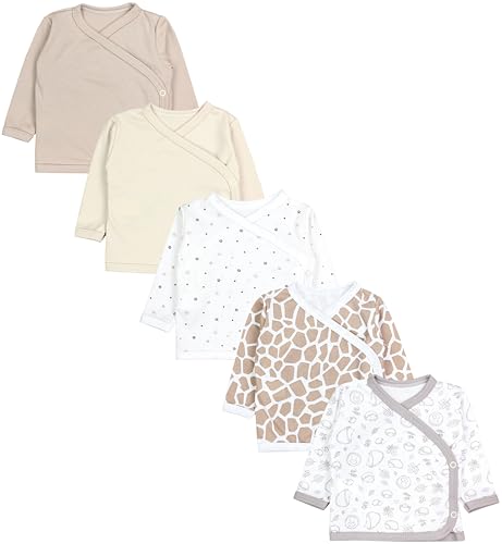 TupTam Baby Langarm Wickelshirt 5er Set aus Oeko-TEX zertifizierten Stoffen Unisex, Farbe: Unisex Beige, Größe: 68 von TupTam