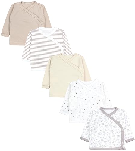 TupTam Baby Langarm Wickelshirt 5er Set aus Oeko-TEX zertifizierten Stoffen Unisex, Farbe: Unisex Beige Sterne Streifen Igel, Größe: 50 von TupTam