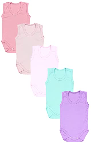 TupTam Baby Body Mädchen 5er Pack – Ärmelloser Body Baby aus Baumwolle, Ideal als Unterwäsche oder im Sommer, Farbe: Lila Rosa Puderrosa Altrosa Mintgrün, Größe: 92 von TupTam