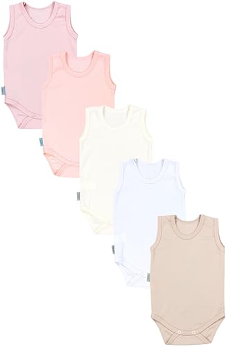 TupTam Baby Mädchen Achselbody in Unifarben 5er Pack, Farbe: Weiß Ecru Beige Puderrosa Aprikose, Größe: 104 von TupTam