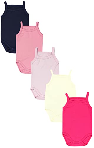 TupTam Baby Mädchen Body Ärmellos Sommer Babybody mit Spaghettiträger 5er Pack, Farbe: Dunkelblau Pink Rosa Puderrosa Ecru, Größe: 104 von TupTam