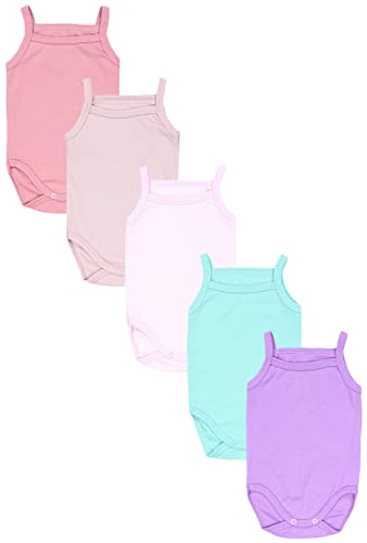 TupTam Baby Mädchen Body Ärmellos Sommer Babybody mit Spaghettiträger 5er Pack, Farbe: Lila Rosa Puderrosa Altrosa Mintgrün, Größe: 116 von TupTam