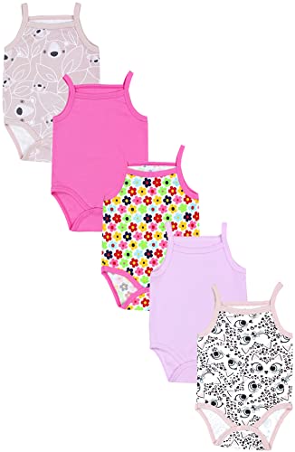 TupTam Baby Mädchen Body Ärmellos Sommer Babybody mit Spaghettiträger 5er Pack, Farbe: Amarant Katzen Tupfen Blumen Lila Bärchen Rosa, Größe: 86 von TupTam